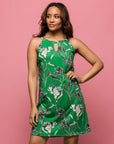 24seven Comfort Apparel Womens Knee Length Green Floral Print Sleeveless Keyhole Dress