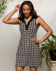 24seven Comfort Apparel Black and White Sleeveless Collared Mini Dress