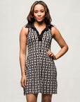 24seven Comfort Apparel Black and White Sleeveless Collared Mini Dress