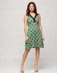 24seven Comfort Apparel Brown and Green Sleeveless Collared Mini Dress