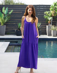 24seven Comfort Apparel Womens Lightweight Spaghetti Strap Pocket Maxi Dress