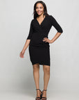 24seven Comfort Apparel Solid Color V Neck Faux Wrap Dress