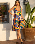 Womens Multicolor Sleeveless Knee Length Tank Swing Dress