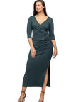 Fitted V-Neck Side Slit Maxi Dress