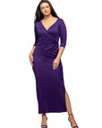 Fitted V-Neck Side Slit Maxi Dress