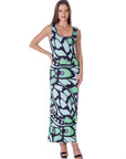 Womens Green Butterfly Print Casual Razorback Tank Maxi Dress