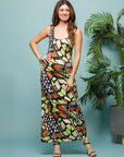 24seven Comfort Apparel Bright Butterfly Print Womens Razorback Tank Casual Maxi Dress