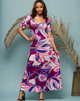 24seven Comfort Apparel Womens Purple Floral Print Elbow Sleeve Casual A Line Maxi Dress