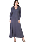 V-Neck Long Sleeve Maxi Dress