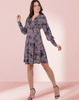 Grey Paisley Dolman Long Sleeve Cocktail Dress