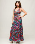 24seven Comfort Apparel Womens Pink and Brown Print Scoop Neck A Line Sleeveless Maxi Dress