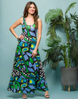 24seven Comfort Apparel Womens Blue Butterfly Print Scoop Neck A Line Sleeveless Maxi Dress