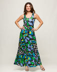 24seven Comfort Apparel Womens Blue Butterfly Print Scoop Neck A Line Sleeveless Maxi Dress