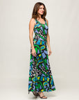 24seven Comfort Apparel Womens Blue Butterfly Print Scoop Neck A Line Sleeveless Maxi Dress