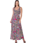 Womens Pink Paisley Print Scoop Neck A Line Sleeveless Maxi Dress