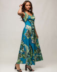 24seven Comfort Apparel Womens Blue Paisley Print Scoop Neck A Line Sleeveless Maxi Dress