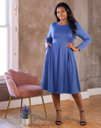 Long Sleeve Fit and Flare Plus Size Midi Dress