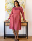 Long Sleeve Fit and Flare Plus Size Midi Dress