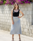 Womens Elastic Waist Solid Color Maxi Skirt