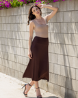 Womens Elastic Waist Solid Color Maxi Skirt