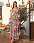 Womens Pink Paisley Print Scoop Neck A Line Sleeveless Maxi Dress