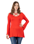 Criss Cross Cold Shoulder Long Sleeve Top