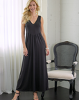 Sleeveless V Neck Maxi Dress with Pocket Detail