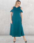 Ruffle Cold Shoulder A Line Plus Size Maxi Dress