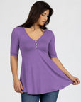 Short Sleeve Tunic Top with Button Detail