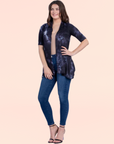 Tie Dye Elbow Sleeve Open Front Cardigan