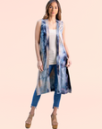 Tie Dye Sleeveless Open Front Cardigan Vest