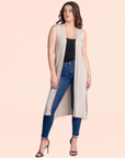 Sleeveless Long Cardigan Vest with Side Slit
