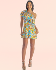 Yellow Floral Print One ShoulderRuffle Mini Dress