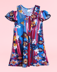 Floral Girls Cold Shoulder Knee Length Dress