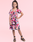 Girls Pink Cold Shoulder Knee Length Dress