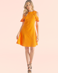 Ruffle Cold Shoulder A Line Knee Length Dress
