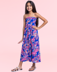 Girls Blue Paisley Print Strapless Tube Maxi Dress