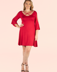Criss Cross Neckline Cold Shoulder Plus Size Dress
