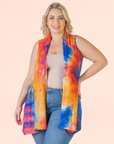 Orange Tie Dye Plus Size Open Front Shrug Vest
