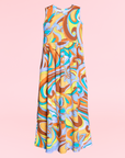 Girls Yellow Floral Print Sleeveless Maxi Dress