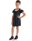 24seven Comfort Apparel Pleated Cold Shoulder Girls Summer Dress