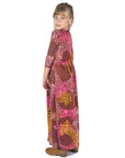 Girls Fall Print Three Quarter Sleeve Pleated Maxi Dress