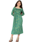 24seven Comfort Apparel Green Print Girls Long Sleeve Maxi Dress