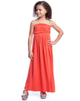 Girls Solid Color Strapless Tube Maxi Dress