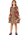 24seven Comfort Apparel Red Multiprint Knee Length Girls Fall Dress