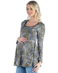 Maternity Army Green Paisley Long Sleeve Tunic Top