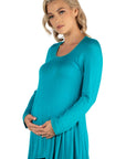 Long Sleeve Solid Color Swing Style Flared Maternity Tunic Top