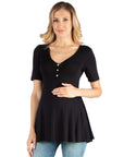 Quarter Sleeve Maternity Tunic Top with Button Detail