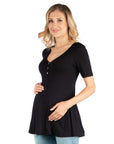 Quarter Sleeve Maternity Tunic Top with Button Detail