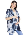 Tie Dye Elbow Sleeve Open Front Maternity Cardigan